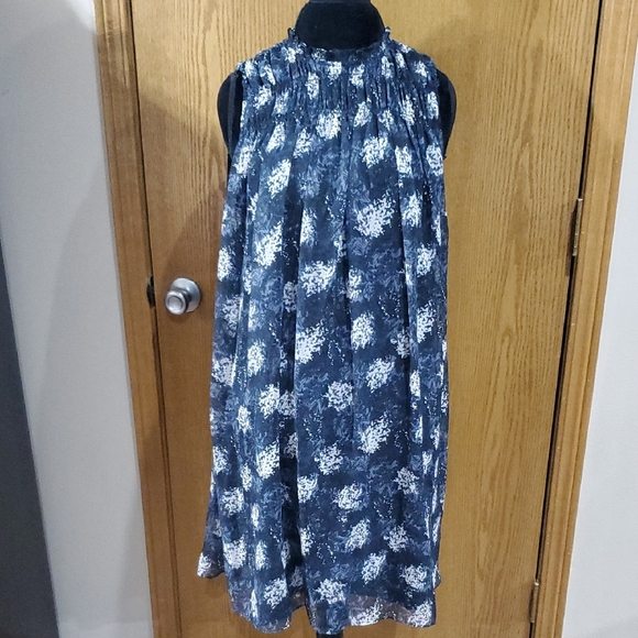 Joie Midnight Blue and Cream Patterned Midi Dress - Picture 1 of 7